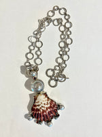 "Large Fan Shell Sterling Silver with Garnets or Pearls Bracelet & Necklace" (Sold separately)