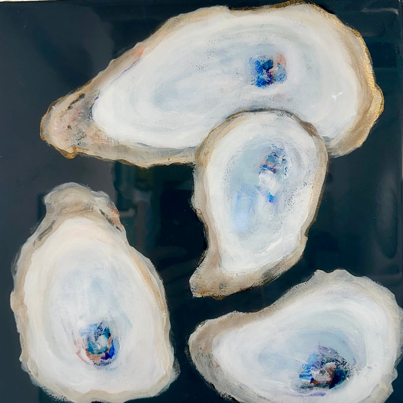 For oysters painted onto a deep blue background