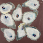 Closeup painting of oysters on mocha background